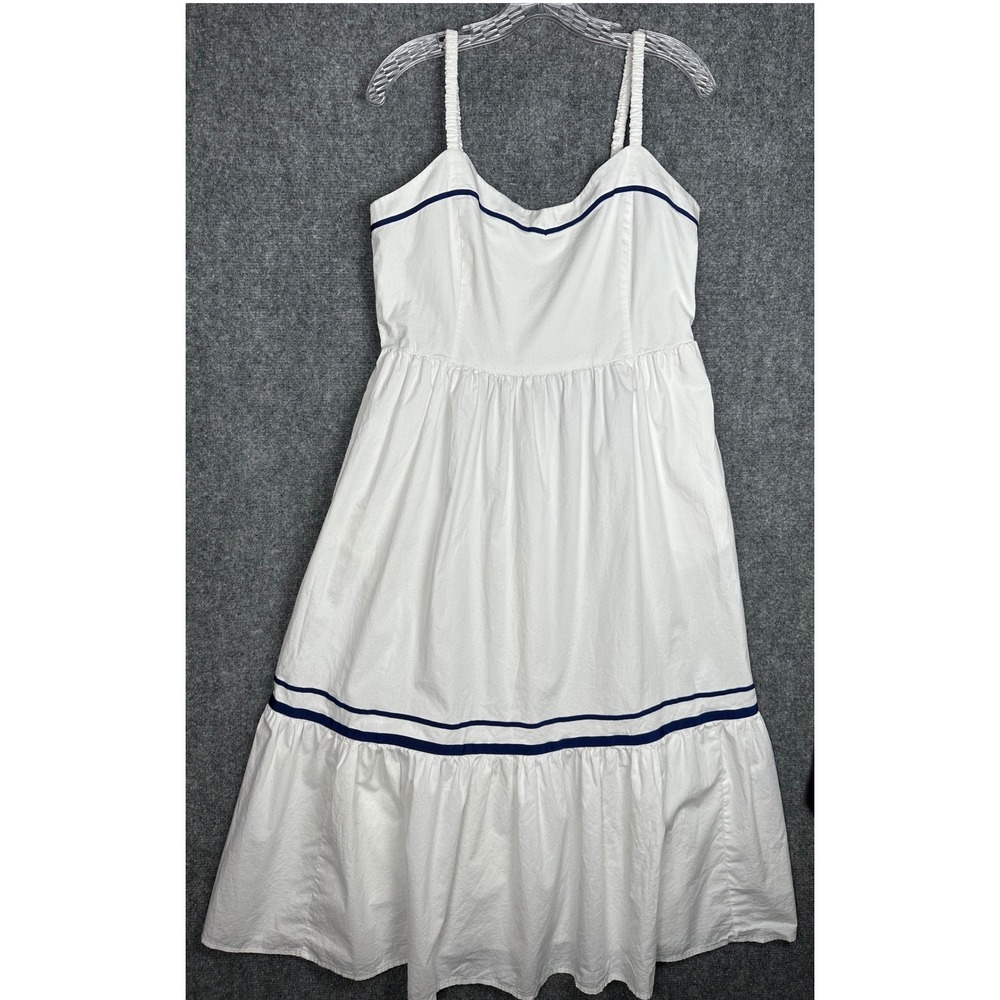 J.Crew Womens Navy Trim Tiered Midi Dress 14 Coastal Preppy White Sun Dress - Picture 4 of 15
